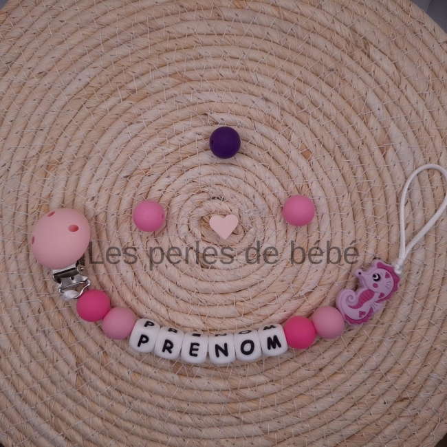 Attache-tétine Hippocampe Rose