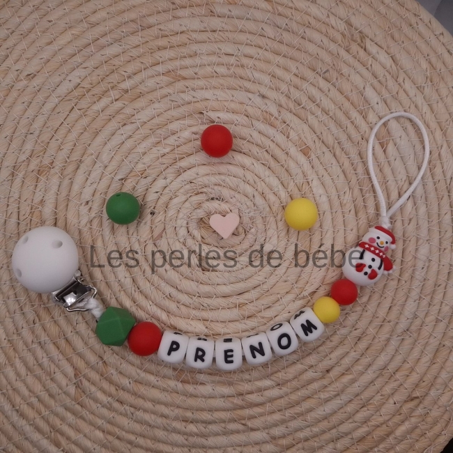 Attache-tétine Bonhomme de neige Noël