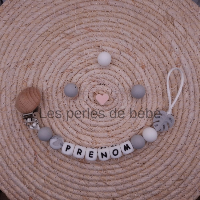 Attache-tétine Feuilles Grise