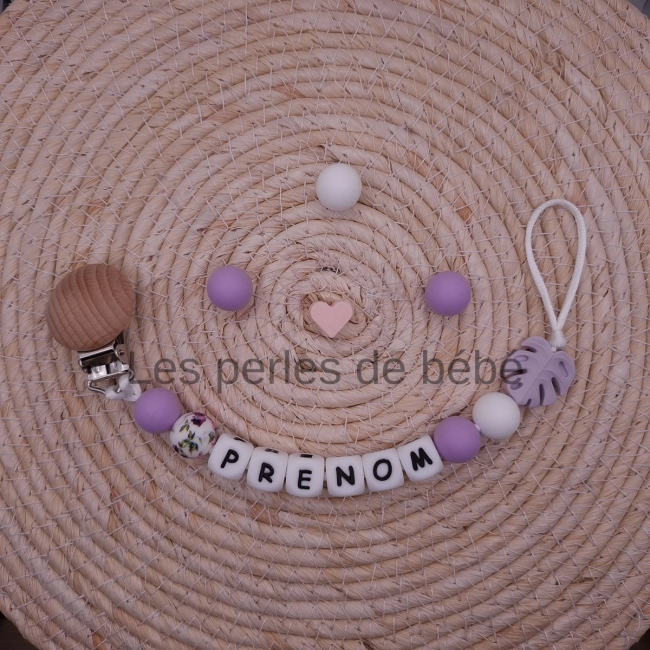 Attache-tétine Feuilles Violet Pastel