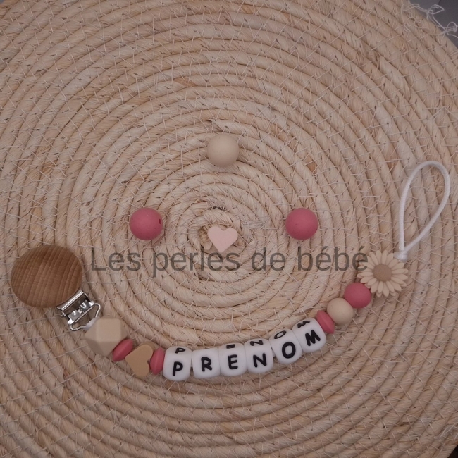 Attache-tétine Marguerite Crème/Rose