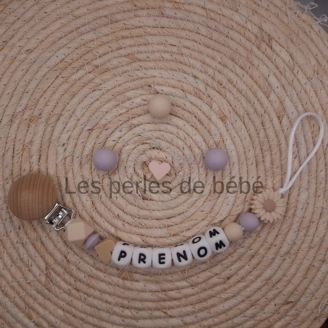 Attache-tétine Marguerite Crème/Violet Pastel