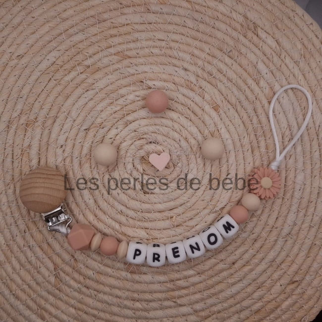 Attache-tétine Marguerite Crème/Pèche