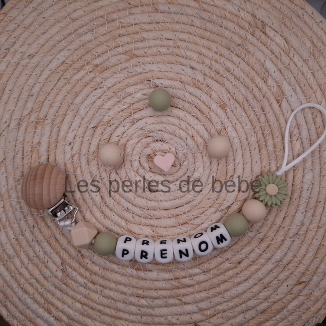 Attache-tétine Marguerite Vert Sauge