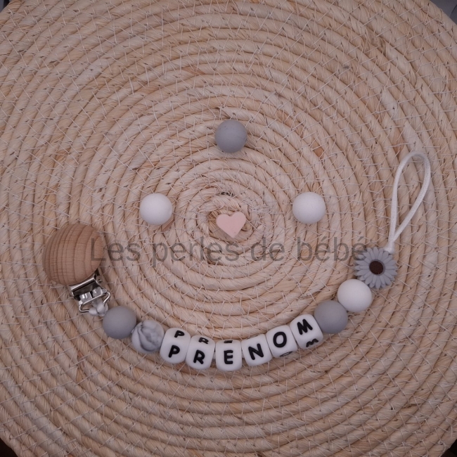 Attache-tétine Marguerite Grise