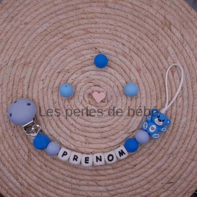 Attache-tétine Ourson Bleu