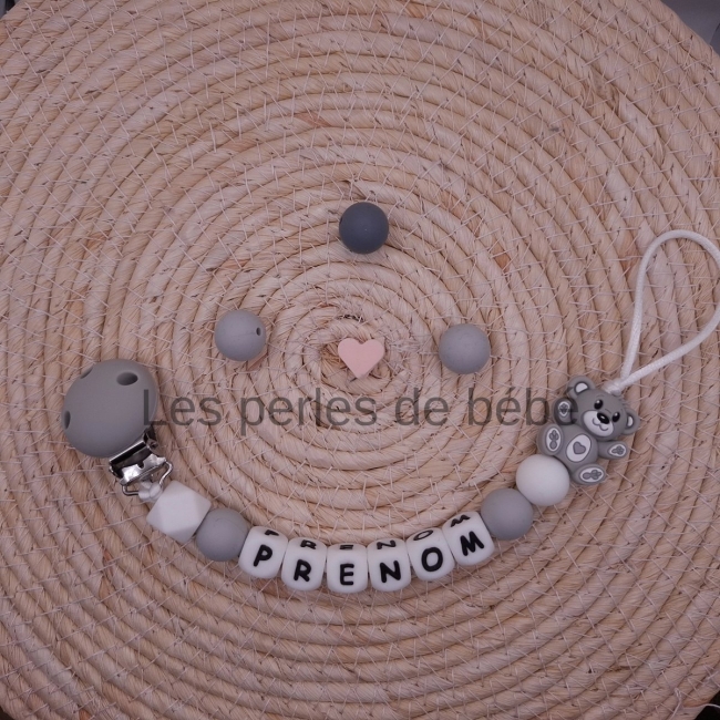 Attache-tétine Ourson Gris