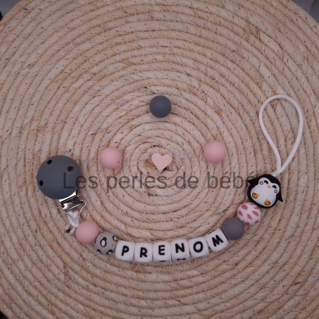 Attache-tétine Pingouin Rose